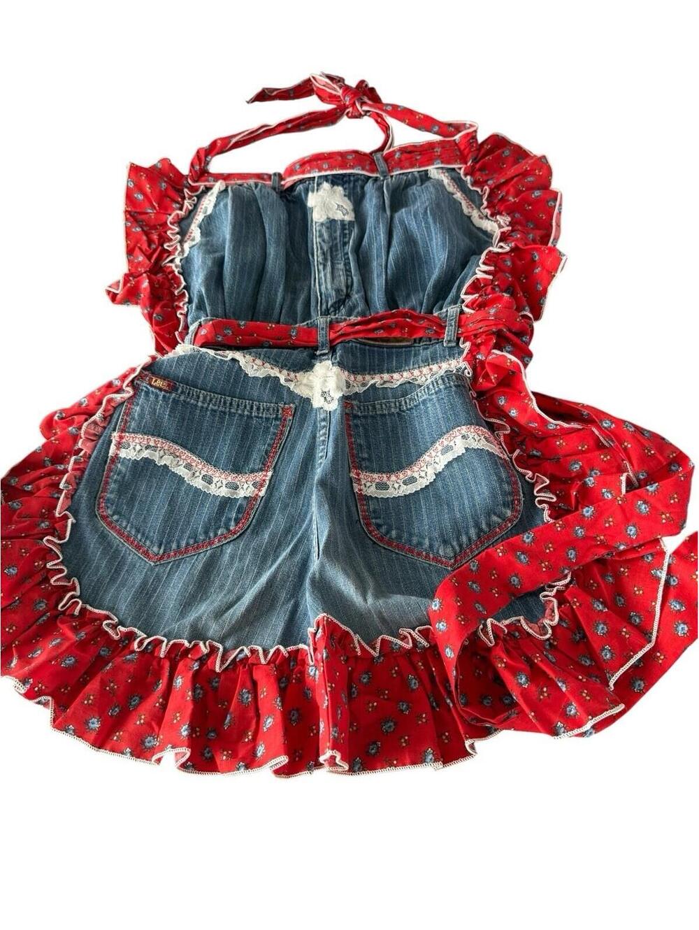 Recycled Apron From Lee Jeans Ruffle Pockets